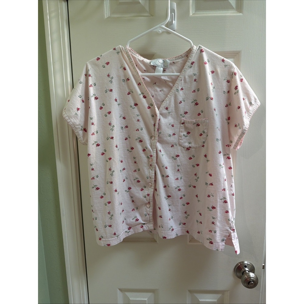 Oscar De La Renta Pajama Top Sz XL Pink Floral Cottage Core Top Only